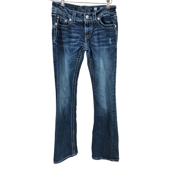 Miss Me Jeans Womens 27 Blue Bootcut Embroidered Cross Back Pockets Rhinestone - Picture 4 of 14